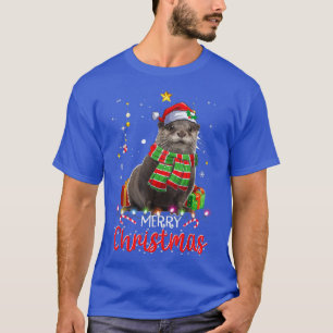 Merry Christmas Otter Santa Hat Tree Lights Pajama T-Shirt