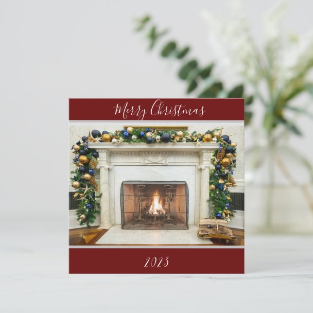 Merry Christmas Oval Office Fireplace White House Holiday Card (Standing Front)