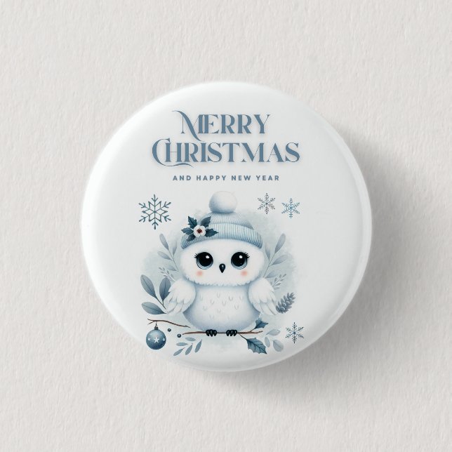 Merry Christmas Owl 1 Inch Round Button (Front)