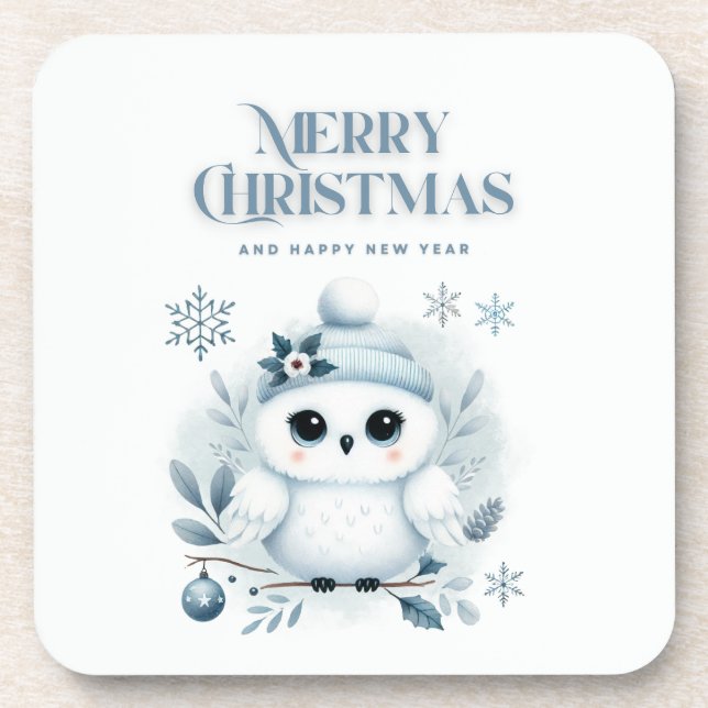 Merry Christmas Owl Coaster (Front)