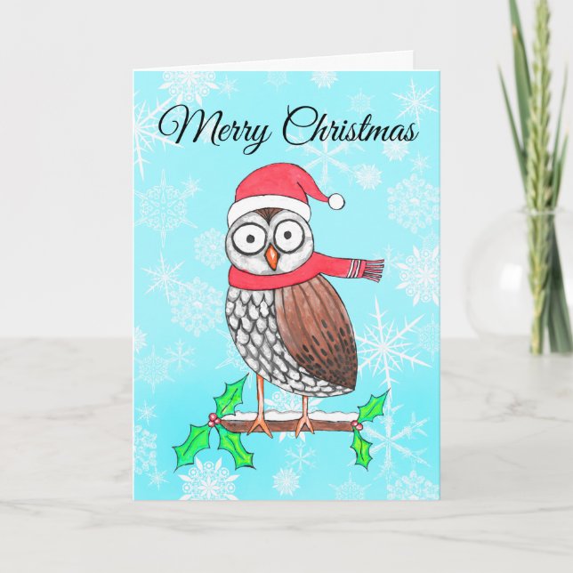 Merry Christmas Owl Cute Festive Holiday Card (Front)