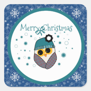 Merry Christmas owl: festive starry pattern Square Sticker