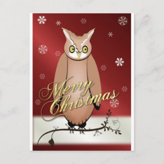 Merry Christmas Owl Red Holiday Postcard