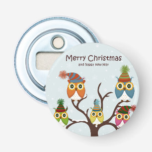 Merry Christmas Owls on the Tree Bottle Opener