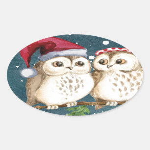 Merry-christmas Owls Oval Sticker