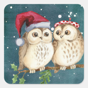 Merry-christmas Owls Square Sticker