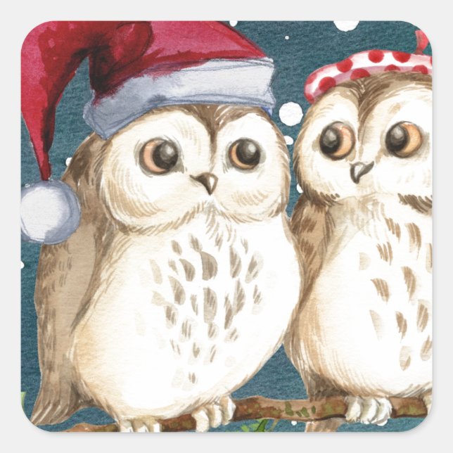 Merry-christmas Owls Square Sticker (Front)