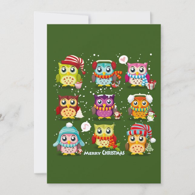 Merry Christmas Owls wish Holiday Card (Front)