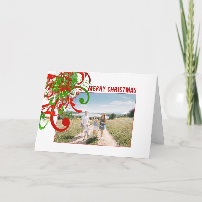 Merry Christmas Paint Splat Swirlies - Customized Holiday Card (Front)
