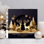 Merry Christmas Pair of Reindeer Photo Holiday Card<br><div class="desc">Enjoy sending out a beautiful pair of reindeers standing on hills in the forest.  Photo template on back and greeting text templates on front.  Black background.</div>