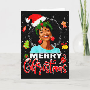 Merry Christmas Pajamas Afro Girls Women &amp; San Card