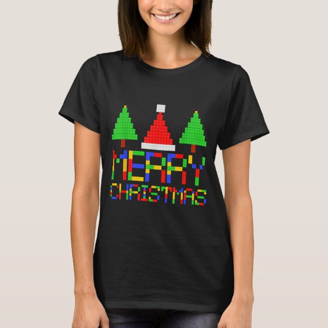 Merry Christmas Pajamas Blocks Building Lovers Boy T-Shirt (Front)