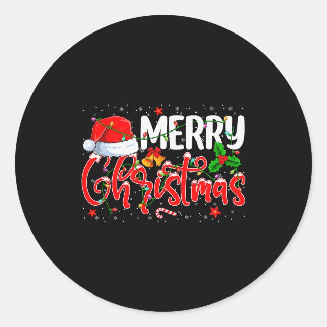 Merry Christmas Pajamas Christmas Tree Lights Xmas Classic Round Sticker (Front)