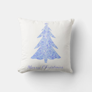 Merry Christmas, pale blue glitter christmas tree Throw Pillow