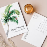 Merry Christmas Palm Tree Coastal Holiday Postcard<br><div class="desc">A modern stylish holiday flat greeting card with modern and handwritten script typography featuring a decorated Palm Tree. Easily customize this card by clicking the "Personalize" button.</div>