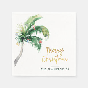 Merry Christmas Palm Tree Family Holiday Paper Napkin