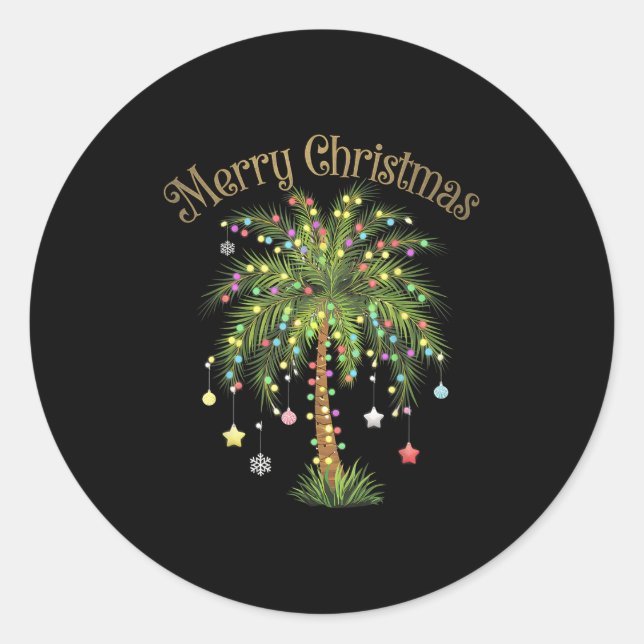 Merry Christmas Palm Tree Light Hawaiian Trocal Ch Classic Round Sticker (Front)