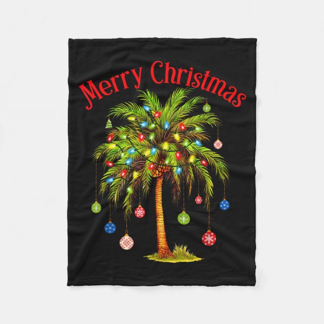 Merry Christmas Palm Tree Light Hawaiian Trocal Ch Fleece Blanket (Front)