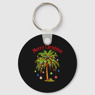 Merry Christmas Palm Tree Light Hawaiian Trocal Ch Keychain