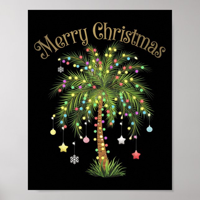 Merry Christmas Palm Tree Light Hawaiian Trocal Ch Poster (Front)