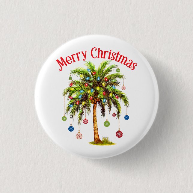 Merry Christmas Palm Tree Light Hawaiian Tropical  1 Inch Round Button (Front)