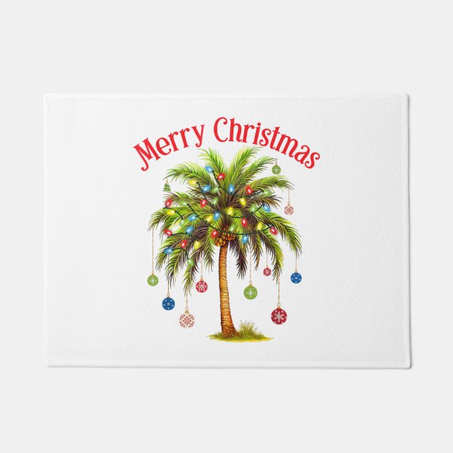 Merry Christmas Palm Tree Light Hawaiian Tropical  Doormat (Front)