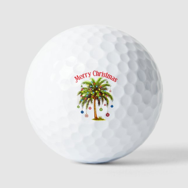 Merry Christmas Palm Tree Light Hawaiian Tropical  Golf Balls (Front)