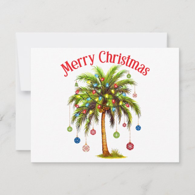 Merry Christmas Palm Tree Light Hawaiian Tropical  Holiday Card (Front)