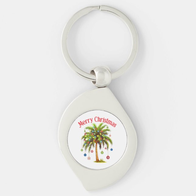Merry Christmas Palm Tree Light Hawaiian Tropical  Keychain (Front)