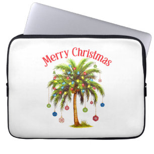Merry Christmas Palm Tree Light Hawaiian Tropical Laptop Sleeve