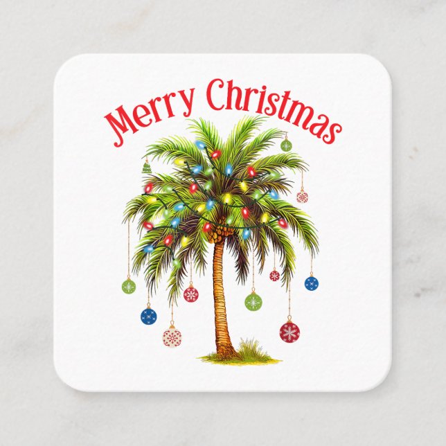 Merry Christmas Palm Tree Light Hawaiian Tropical  Square Business Card (Front)