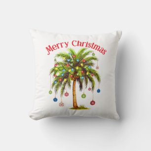 Merry Christmas Palm Tree Light Hawaiian Tropical  Throw Pillow