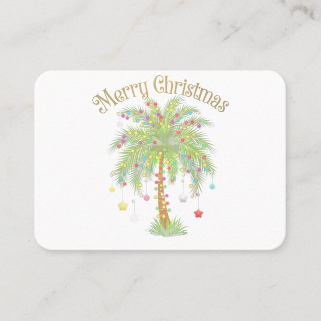 Merry Christmas Palm Tree Light New Year Tropical  Business Card (Front)