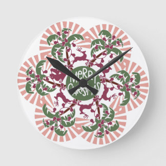 Merry Christmas Palm Tree Mandala Round Clock