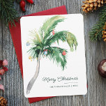 Merry Christmas Palm Tree Tropical Coast Card<br><div class="desc">A modern stylish holiday flat greeting card with modern and handwritten script typography featuring a decorated Palm Tree. Easily customize this card by clicking the "Personalize" button.</div>