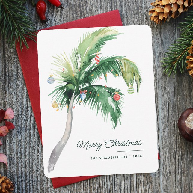 Merry Christmas Palm Tree Tropical Coast Card (Christmas Holidays Moving Announcement Change of Address Palm Tree Script Card)