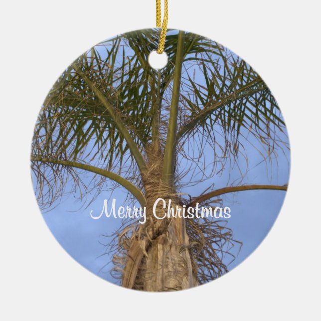Merry Christmas Palm Tree Year Ceramic Ornament (Front)