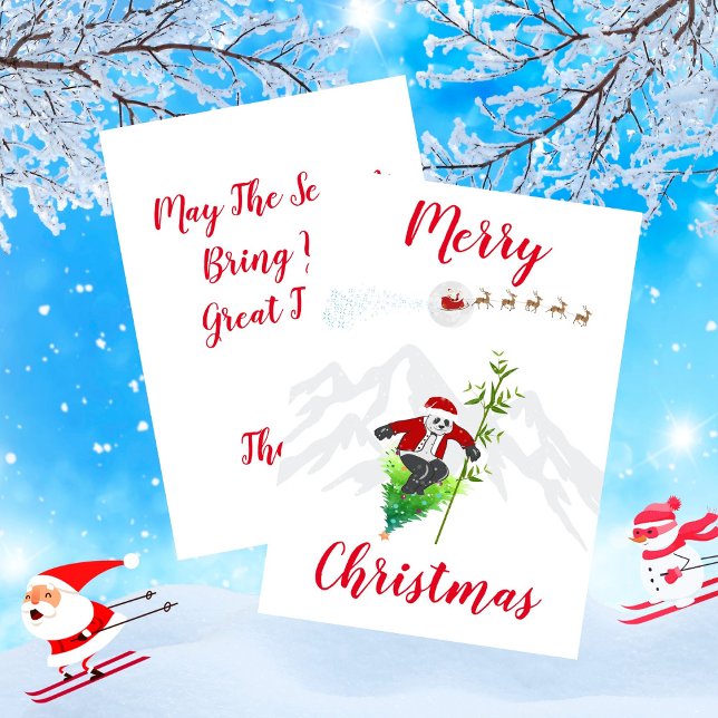 Merry Christmas Panda Bear Skiing Mountain Card (Merry Christmas Panda Bear Skiing Mountain Card)