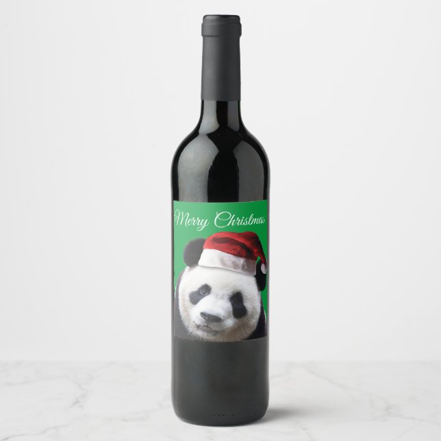 Merry Christmas Panda Bear Wine Label (Front)