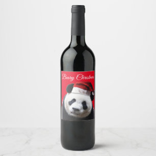 Merry Christmas Panda Bear Wine Label
