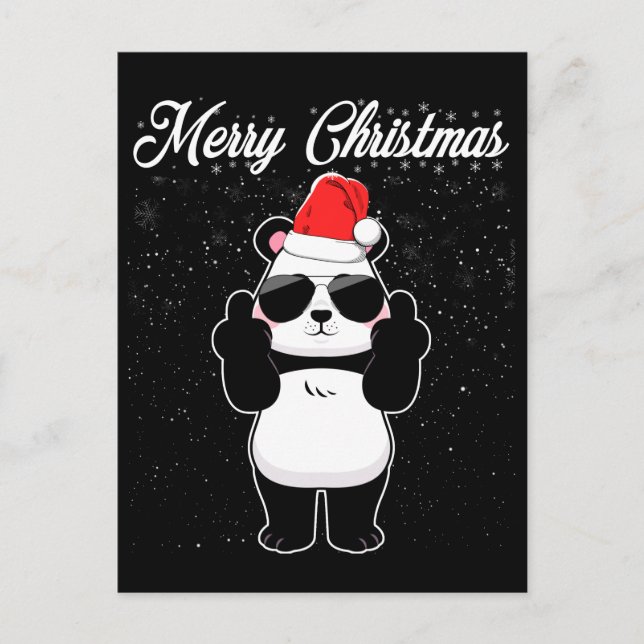 Merry Christmas Panda Middle Finger Rude Xmas Ugly Postcard (Front)