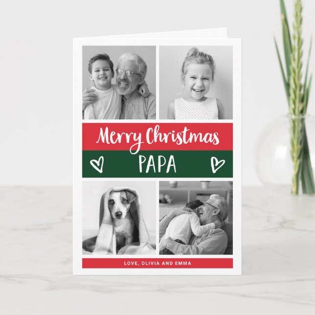 Merry Christmas Papa | Colour Block Photo Grid Holiday Card (Front)