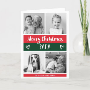 Merry Christmas Papa Colour Block Photo Grid Holiday Card