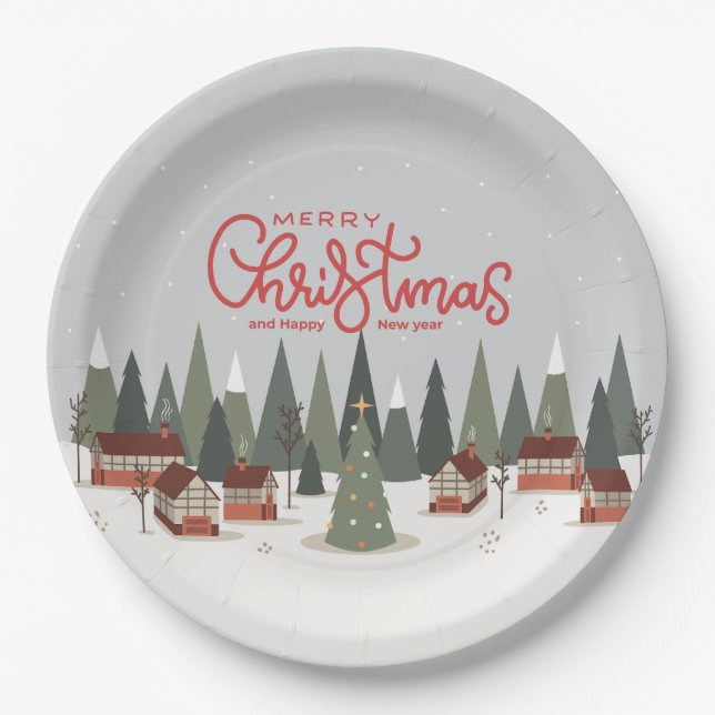 Merry Christmas Paper Plates | Holiday Party (Front)