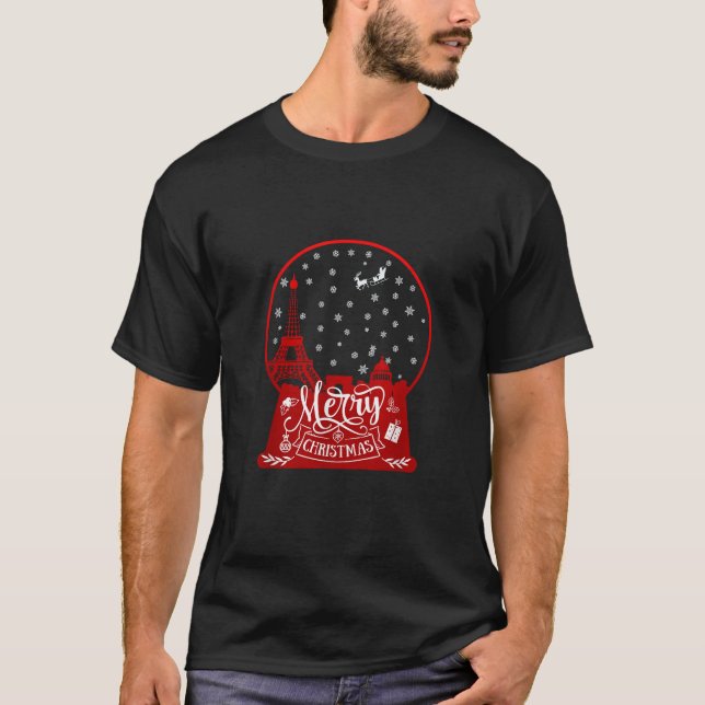 Merry christmas Paris skyline in snow globe snow s T-Shirt (Front)