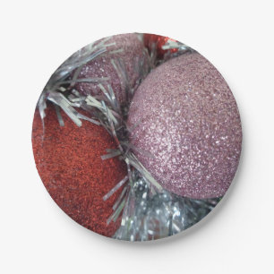Merry Christmas Party Ball Red Pink Paper Plates