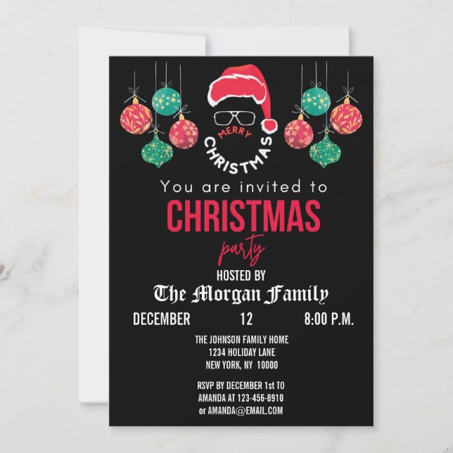 Merry Christmas Party, Red Black White Christmas  Invitation (Front)