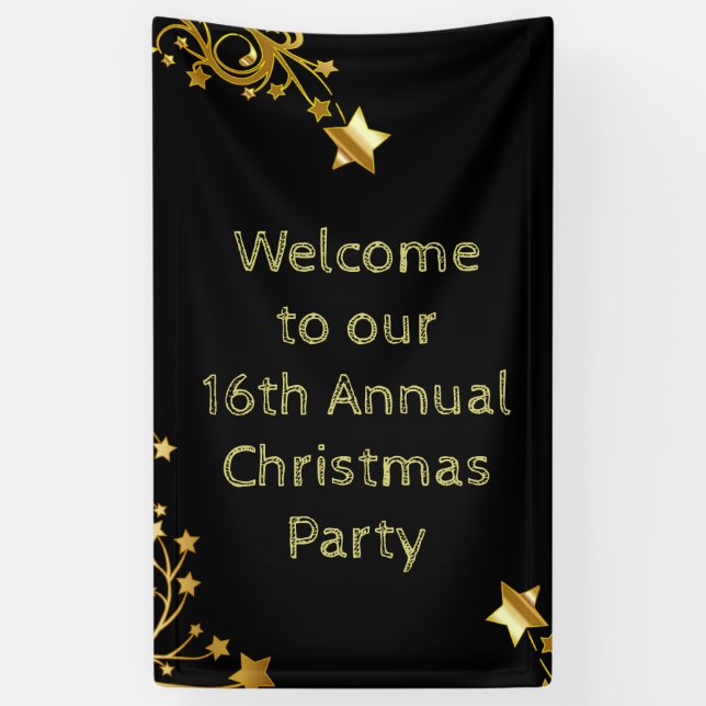 Merry Christmas Party Welcome Text Black Gold Banner (Vertical)