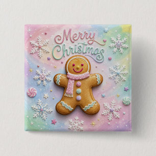 Merry Christmas Pastel Gingerbread Man Snowflakes 2 Inch Square Button