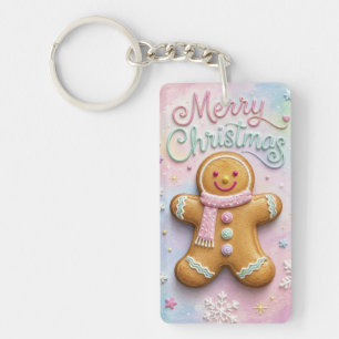 Merry Christmas Pastel Gingerbread Man Snowflakes Keychain